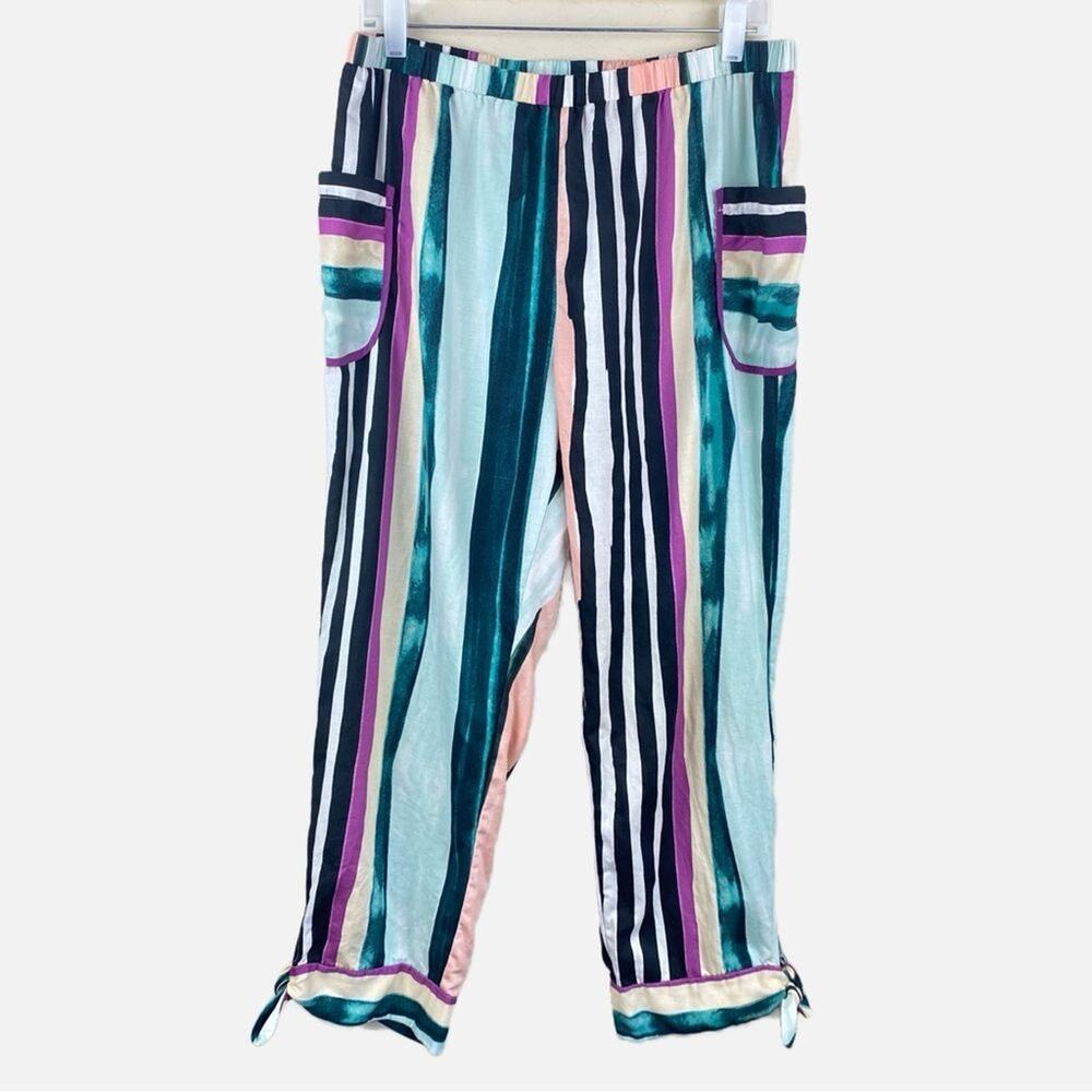 Red Carter Linen Blend Striped Tie Ankle Pants Womens Sz L Beach Resort Vacation